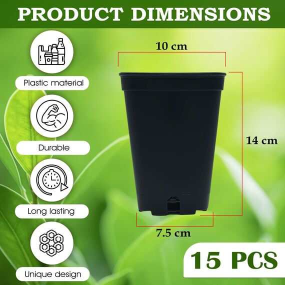 Murgiplast Quadratische Pflanztöpfe aus Kunststoff für den Innenanbau, Pflanzgefäße für den Anbau, Außenbehälter für Pflanzen und Blumen, 1 Liter, 10 x 10 x 14 cm, 15 Stück.
