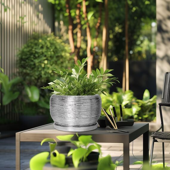 SQOWL Keramiktopf für Pflanzen – 25,4 cm Übertopf für den Innenbereich, runder großer Übertopf für den Außenbereich mit Ablaufloch und Pflanzen-Untersetzer, dekorativer Keramik-Blumentopf