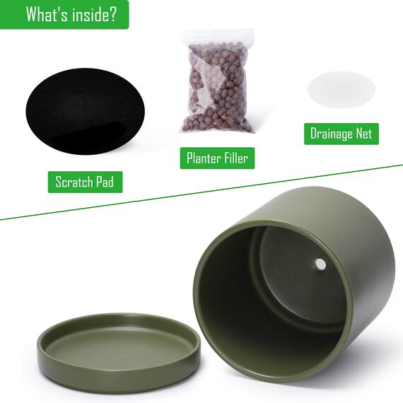 D'vine Dev 30,5 cm Keramik-Pflanztopf mit Ablaufloch und Untersetzer, Zylinder, runder Pflanztopf für den Innenbereich, Olivgrün, 94-O-F-J