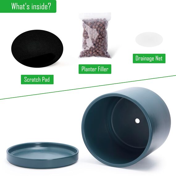 D'vine Dev 30,5 cm Keramik-Pflanztopf mit Ablaufloch und Untersetzer, Zylinder, runder Pflanztopf für den Innenbereich, Blaugrün, 94-O-F-9