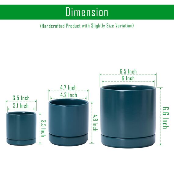 D'vine Dev 94-T-S-9 Runde Keramik-Pflanztöpfe mit Ablaufloch und Untersetzer, 7,6 cm, 10,2 cm und 15,2 cm, 3 Stück