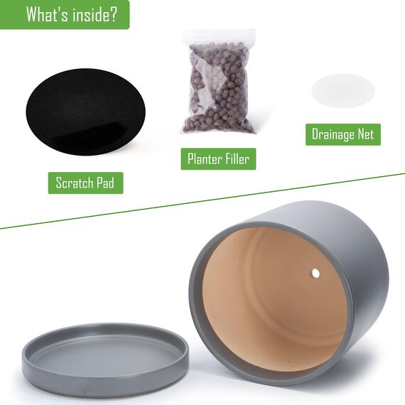 D'vine Dev 35,6 cm Keramik-Pflanztopf mit Ablaufloch und Untersetzer, Zylinder, runder Pflanztopf für den Innenbereich, gesprenkelt, grau, 94-O-G-3