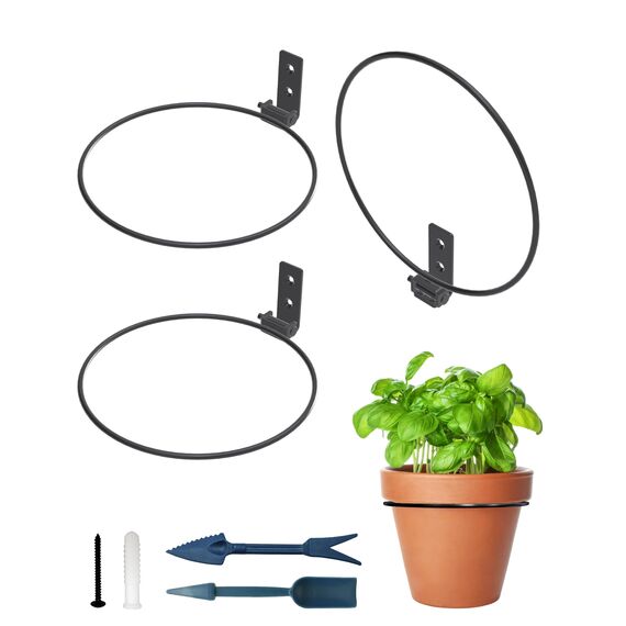 NACETURE Blumentopf-Ringhalterung, Wandhalterung, faltbar, robust, rund, Metall, Pflanzen-Aufhängung für Zaun, Innen- und Außenbereich, ca. 20 cm, 3 Stück