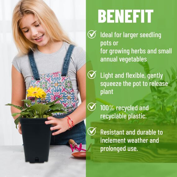 Murgiplast Quadratische Pflanztöpfe aus Kunststoff für den Innenanbau, Pflanzgefäße für den Anbau, Außenbehälter für Pflanzen und Blumen, 1 Liter, 10 x 10 x 14 cm, 15 Stück.