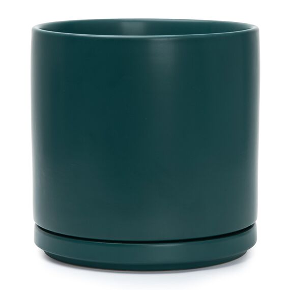 D'vine Dev 94-O-E-9 Keramik-Blumentopf mit Ablaufloch und Untersetzer, zylinderförmig, runder Blumentopf für den Innenbereich, Blaugrün, 25,4 cm