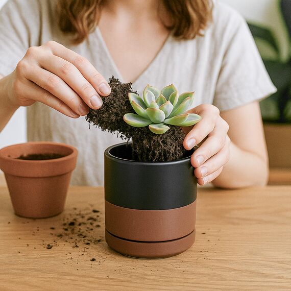 D'vine Dev 94-T-S-7 Runde Keramik-Pflanztöpfe mit Ablaufloch und Untersetzer, 7,6 cm, 10,2 cm und 15,2 cm, 3 Stück