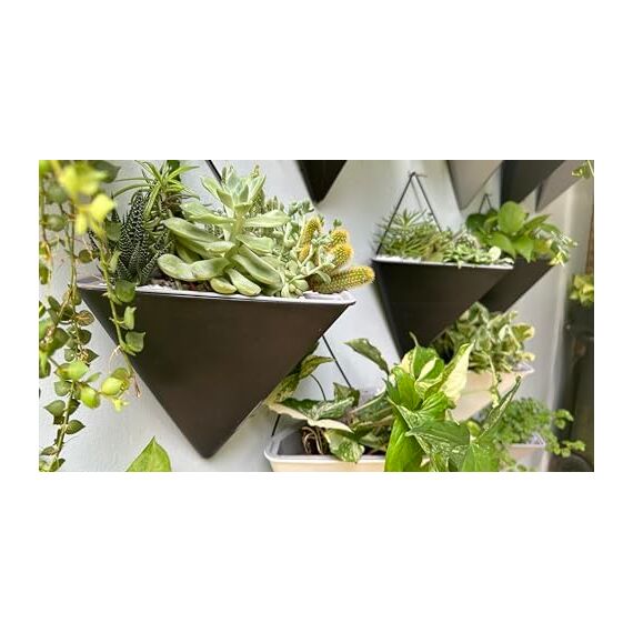 LáLáGreen Wand-Pflanzgefäße für Zimmerpflanzen – 2 Stück, 30,5 cm groß, selbstbewässernd, schwarz, geometrisch, hängende Blumenvase, Gefäß mit Metallaufhänger, modern, stilvoll, zur Wandmontage,