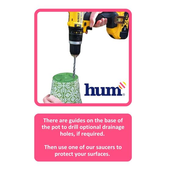 Hum Flowerpots, 22 cm, 3er-Set, in Verschiedenen Farben und Mustern, Blumentöpfe aus Kunststoff für Drinnen und Draußen, Rosa Blumen und Bienen