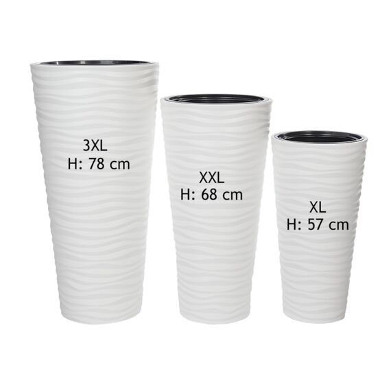 MELTOM Blumentopf Welle Slim Blumenkübel Rund Einsatz Pflanzgefäß 3D Effekt in Weiß Set 3: XL XXL 3XL