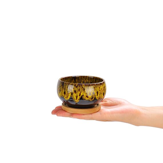 LAMDAWN Niedliche Keramik-Sukkulenten-Gartentöpfe, Übertopf mit Drainage und befestigtem Untersetzer, 5er-Set – Pflanzen Nicht im Lieferumfang enthalten (rund)