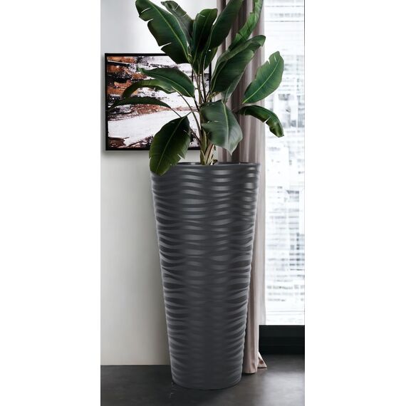 MELTOM Blumenkübel 3D Effekt Welle Slim Rund Einsatz Pflanzgefäß Set 3: XL XXL 3XL Anthrazit