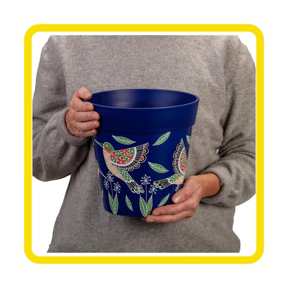 Hum Flowerpots, 22 cm, 3er-Set, in Verschiedenen Farben und Mustern, Blumentöpfe aus Kunststoff für Drinnen und Draußen, Kolibri Blau