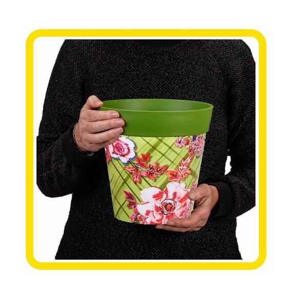 Hum Flowerpots, 22 cm, 3er-Set, in Verschiedenen Farben und Mustern, Blumentöpfe aus Kunststoff für Drinnen und Draußen, Mehrfarbiges Blumenmuster