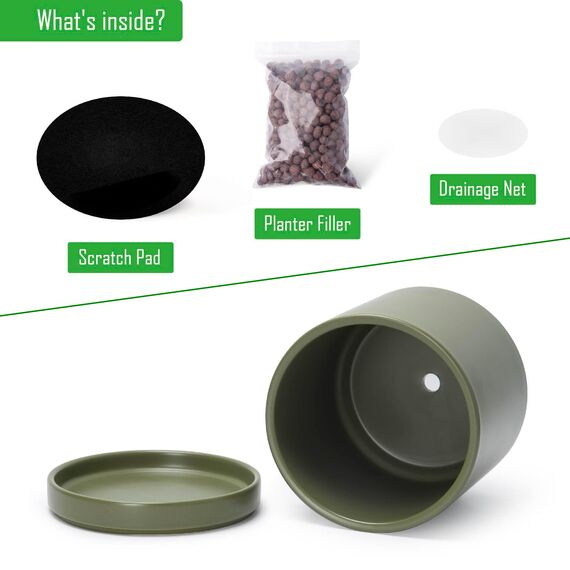 D'vine Dev 20,3 cm Keramik-Pflanztopf mit Ablaufloch und Untersetzer, Zylinder, runder Pflanztopf für den Innenbereich, Olivgrün, 94-O-D-J