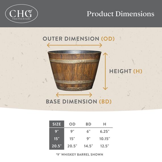 Classic Home and Garden 74 Whiskyfass, 22,9 cm, Eiche im Used-Look