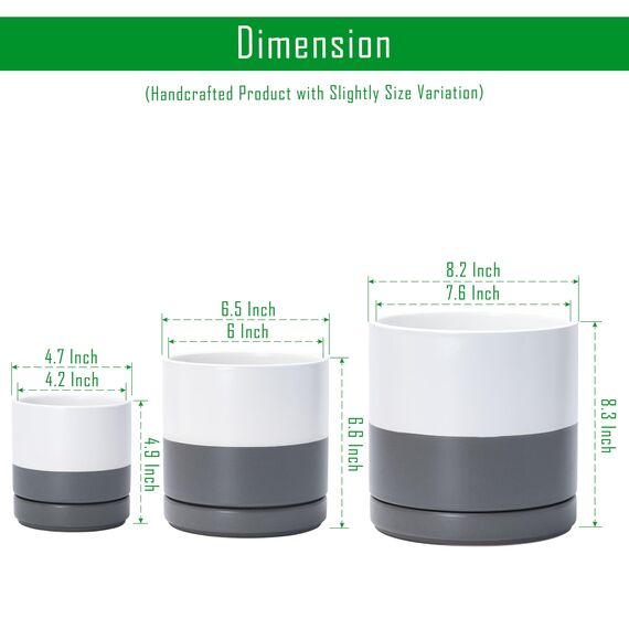 D'vine Dev 94-T-M-6 Runde Keramik-Übertöpfe mit Ablaufloch und Untersetzer, 10,2 cm, 15,2 cm, 15,2 cm, 20,3 cm, Weiß / Grau gesprenkelt