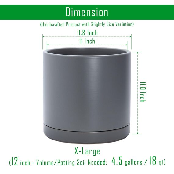D'vine Dev 30,5 cm Keramik-Pflanztopf mit Ablaufloch und Untersetzer, zylinderförmig, runder Pflanztopf für den Innenbereich, gesprenkelt, grau, 94-O-F-3