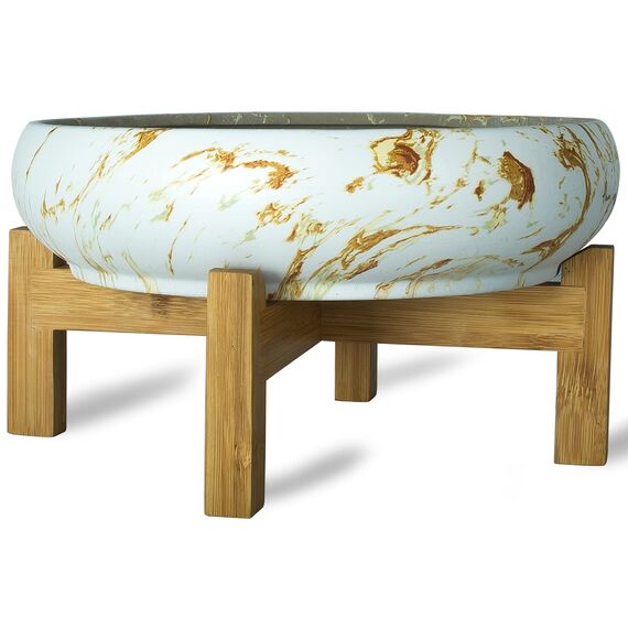 ARTKETTY Großer Sukkulenten-Pflanzgefäß, 25,4 cm Keramik-Sukkulententopf mit Drainage, Marmor-Bonsai-Topf mit Ständer, Blumenpflanzgefäß, Schüssel für Indoor/Outdoor, Sukkulenten, Kaktus