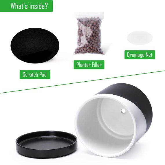 D'vine Dev 21,6 cm Keramik-Pflanztopf mit Ablaufloch und Untersetzer, Zylinder, runder Pflanztopf für den Innenbereich, schräg monochrom schwarz und weiß, 94-O-D-K