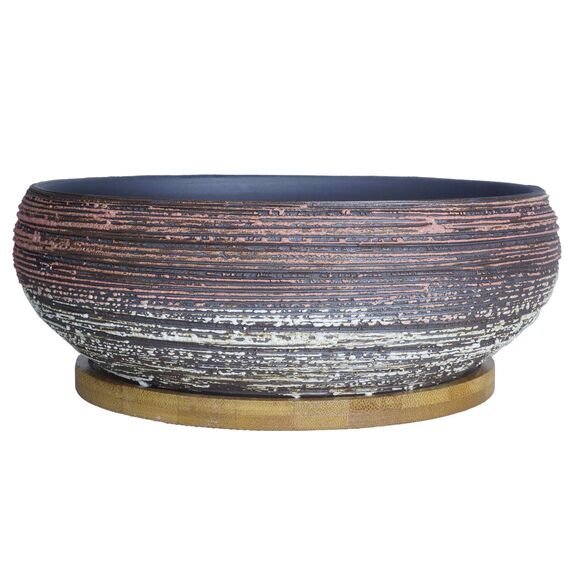 ARTKETTY 8 Zoll große runde saftige Pflanzgefäße mit Drainage Bambusschale Keramik glasierte Bonsai Töpfe für Innen- / Außenpflanzen Garten dekorative Kaktusblumenbehälter Schüssel