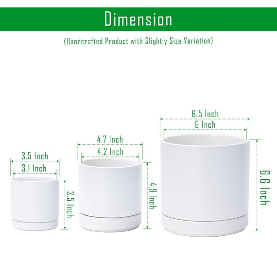 D'vine Dev 94-T-S-1 Runde Keramik-Pflanztöpfe mit Ablaufloch und Untersetzer, 7,6 cm, 10,2 cm und 15,2 cm, 3 Stück