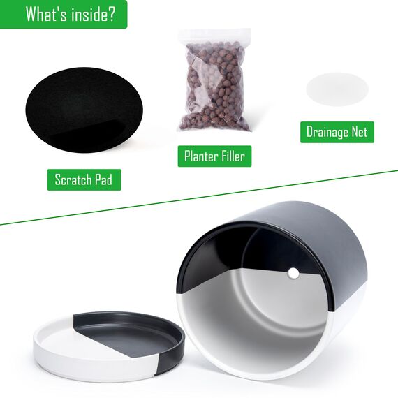 D'vine Dev 25,4 cm Keramik-Pflanztopf mit Ablaufloch und Untersetzer, Zylinder, runder Pflanztopf für den Innenbereich, geteilt, einfarbig, Schwarz und Weiß, 94-O-E-0