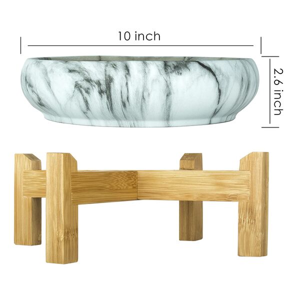 ARTKETTY Sukkulentententopf, großer Sukkulenten-Übertopf mit Drainage, runder Marmor-Bonsai-Topf Bambusständer, für Kaktuspflanzen Dekorative Blumen-Übertopf Schüssel Home Office, Weiß/Schwarz