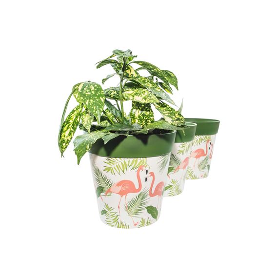 Hum Flowerpots, 22 cm, 3er-Set, in Verschiedenen Farben und Mustern, Blumentöpfe aus Kunststoff für Drinnen und Draußen, Flamingo grün
