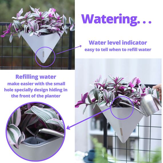LaLaGreen Wand-Pflanzgefäße für Zimmerpflanzen – 4 Stück, 30.5 cm, groß, selbstbewässernd, weiß, geometrisch, hängende Blumenvase, Gefäß mit Metallaufhänger, Sukkulenten-Topflappen, Dekor