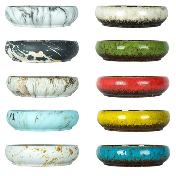 ARTKETTY Sukkulentententopf, großer Sukkulenten-Übertopf mit Drainage, runder Marmor-Bonsai-Topf Bambusständer, für Kaktuspflanzen Dekorative Blumen-Übertopf Schüssel Home Office, Weiß/Schwarz