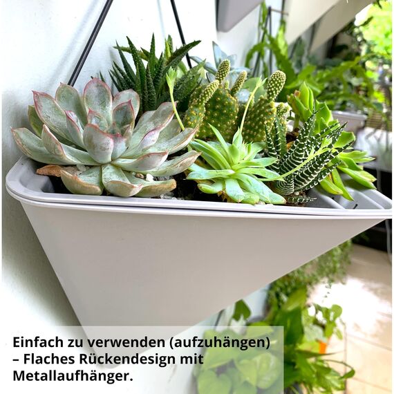 LaLaGreen Wand-Pflanzgefäße für Zimmerpflanzen – 4 Stück, 30.5 cm, groß, selbstbewässernd, grau, geometrisch, hängende Blumenvase, Gefäß mit Metallaufhänger, Sukkulenten-Topflappen, Dekor
