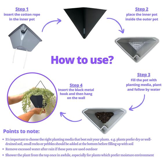 LáLáGreen Wand-Pflanzgefäße – 4 Stück, 30,5 cm, groß, selbstbewässernd, schwarz und grau, gemischte Farben, geometrisch, vertikal, Garten, Wandbehang, Blumenvase, Gefäß mit schwarzem Metallaufhänger,