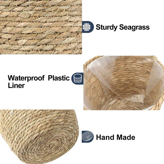 Sayiant Natürlicher Pflanzkorb handgewebter Blumentopf mit Liner Rattan Pflanzen gewebte Blumenkörbe, klein, mittel, groß, 2 Stück (3 Stück (s,m,l))