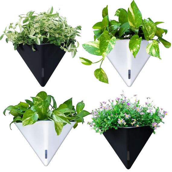LaLaGreen Wand-Pflanzgefäße für Zimmerpflanzen, 4 Stück, 30,5 cm, groß, selbstwässernd, Schwarz und Weiß, gemischte Farben, geometrisch, vertikal, Garten, Wandbehang, Blumenvase, Gefäß mit