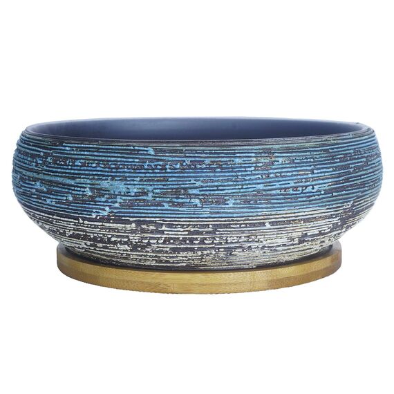 ARTKETTY 8 Zoll große runde saftige Pflanzgefäße mit Drainage Bambusschale Keramik glasierte Bonsai Töpfe für Innen- / Außenpflanzen Garten dekorative Kaktusblumenbehälter Schüssel