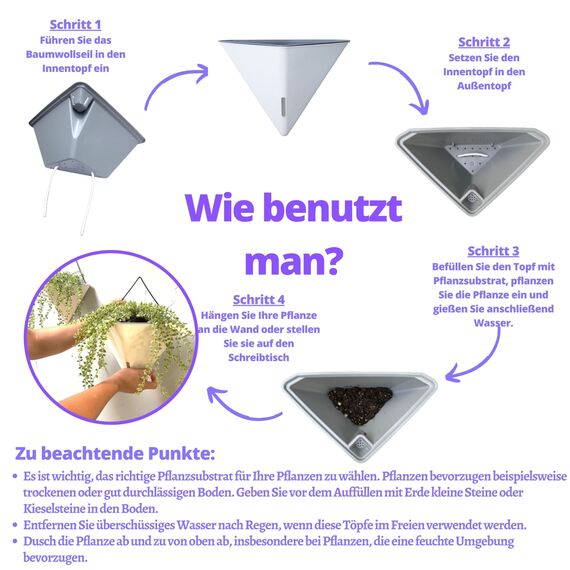 Wand-Pflanzgefäße für Zimmerpflanzen – 2 Stück, 30.5 cm groß, selbstbewässernder Wand-Pflanzgefäß, weiße, geometrische hängende Blumenvase, moderne stilvolle Wandmontage, Sukkulenten-Topflappen-Dekor