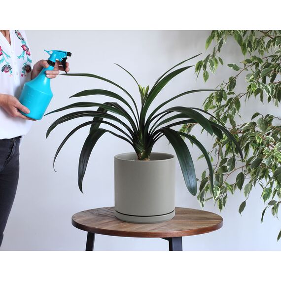 Keramik-Übertopf mit Ablaufloch und Untersetzer, Indoor Zylinder, runder Blumentopf 25,4 cm, grau, 94-O-L-3