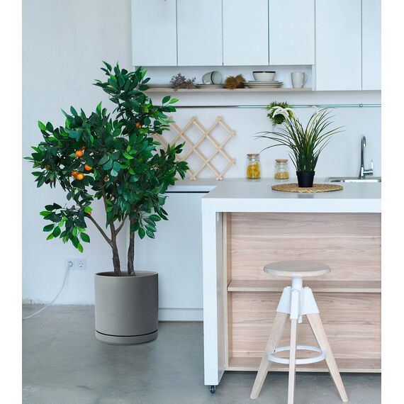 Keramik-Übertopf mit Ablaufloch und Untersetzer, Indoor Zylinder, runder Blumentopf 25,4 cm, grau, 94-O-L-3