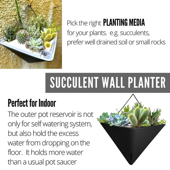 LáLáGreen Wand-Pflanzgefäße – 4 Stück, 30,5 cm, groß, selbstbewässernd, schwarz und grau, gemischte Farben, geometrisch, vertikal, Garten, Wandbehang, Blumenvase, Gefäß mit schwarzem Metallaufhänger,