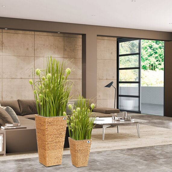 Gartenfreude mit Wasserhyazinthe 2er Set 38 x 38 x 77 cm, 28 x 28 x 43 cm, Kunststoffeinsatz, naturfarben, 4001-1010-002