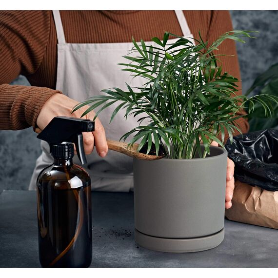 D'vine Dev 94-O-C-3 Keramik-Blumentopf mit Ablaufloch und Untersetzer, zylinderförmig, runder Blumentopf für den Innenbereich, Grau, 15,2 cm