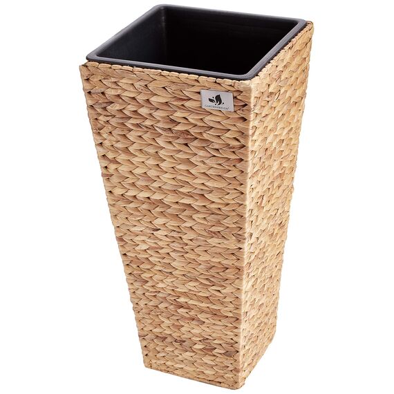 GARTENFREUDE Pflanzkübel Pflanzgefäße Blumenkübel Blumentopf für Blumen etc. mit Wasserhyazinthe 28 x 28 x 60 cm, inkl. wasserdichtem Kunststoffeinsatz, naturfarben, Beige