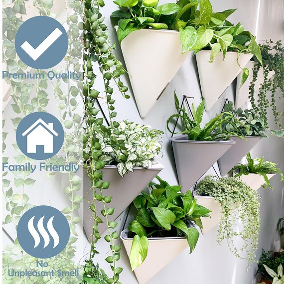 LaLaGreen Sukkulenten-Wand-Pflanzgefäße – 2 Stück, 30.5 cm groß, selbstbewässernd, Wandbehang, Pflanzgefäße für Zimmerpflanzen, graue Wandhalterung, schwarzer Metallaufhänger, wohnende Wanddekoration