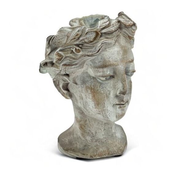 Abbott Collection Göttinnenkopf-Pflanzgefäß – extra Kleiner Zement-Pflanztopf für drinnen und draußen – griechische Frauenstatue, Kopf-Pflanzgefäß für Blumen und Sukkulenten (Grau, 7 cm Öffnung)