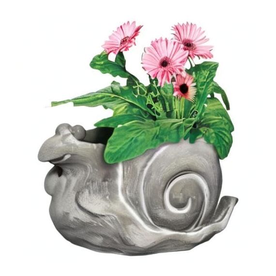 Classic Home and Garden Cement Buddies Pflanzgefäß für drinnen und draußen, mit Ablaufloch, lächelnde Schnecke, Naturgrau, groß, 20,3 cm