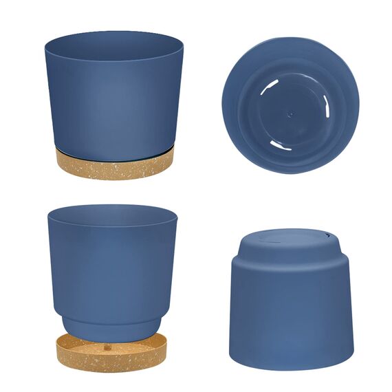 ZMTECH Blumentöpfe aus Kunststoff mit Bewässerungslöchern und Untersetzer, für den Innen- und Außenbereich, 16,5 cm, Blau, 6 Stück