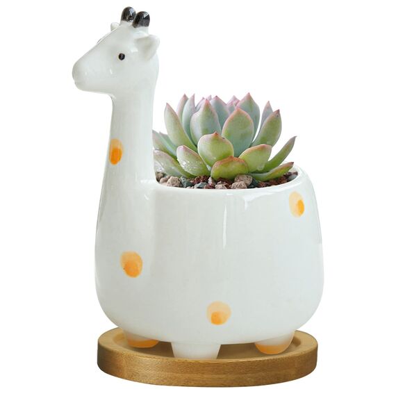 GeLive Giraffen-Sukkulenten-Übertopf für den Innenbereich, Tischplatte, Keramik-Blumentopf, Kätzchen-Ornament, Tier-Blumen-Dekor-Vase mit Drainageschale für Sukkulenten oder Mini-Kaktus