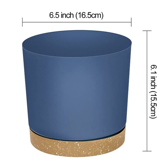 ZMTECH Blumentöpfe aus Kunststoff mit Bewässerungslöchern und Untersetzer, für den Innen- und Außenbereich, 16,5 cm, Blau, 6 Stück