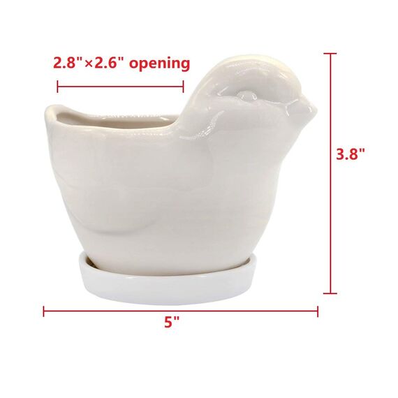 GeLive Keramik-Sukkulenten-Übertopf, Blumenvase, Bonsai-Fensterbank-Box mit Drainage-Untersetzer, bezaubernde Dekoration für den Innenbereich, Weiß