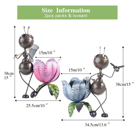Sungmor Niedliche Metall-Pflanzgefäße, schöne und Bezaubernde Tier-Blumentöpfe, 38,1 cm hoch, große Ameisenstatue, einzigartige dekorative Vintage-Gartentöpfe für 14 cm Blumen, Pflanzen, Kräuter,